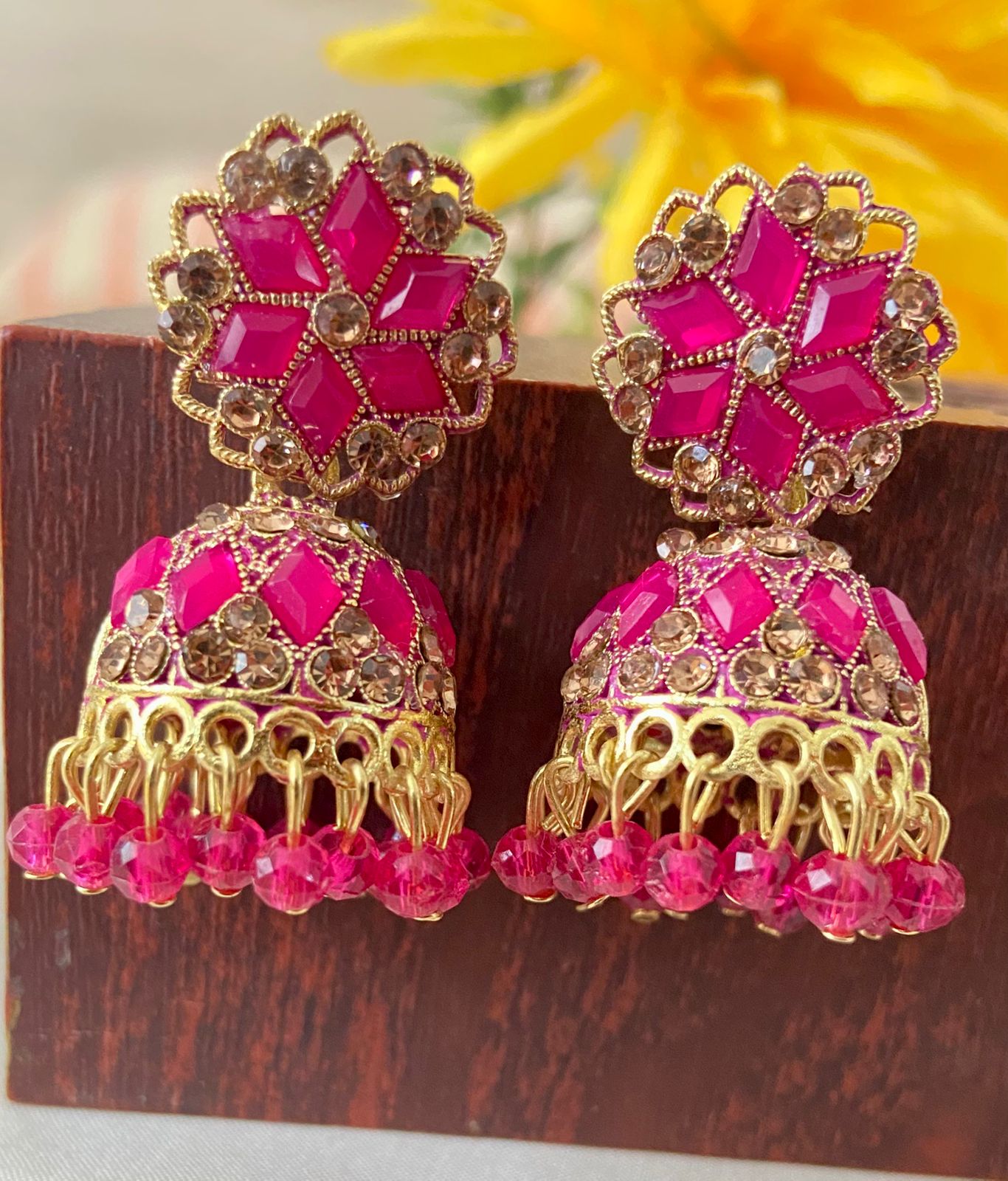 Pink Kundan Jhumki