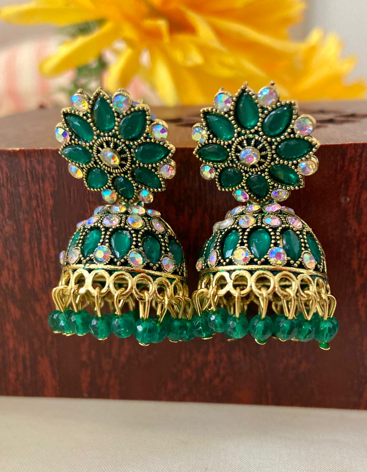 Green Kundan Jhumki