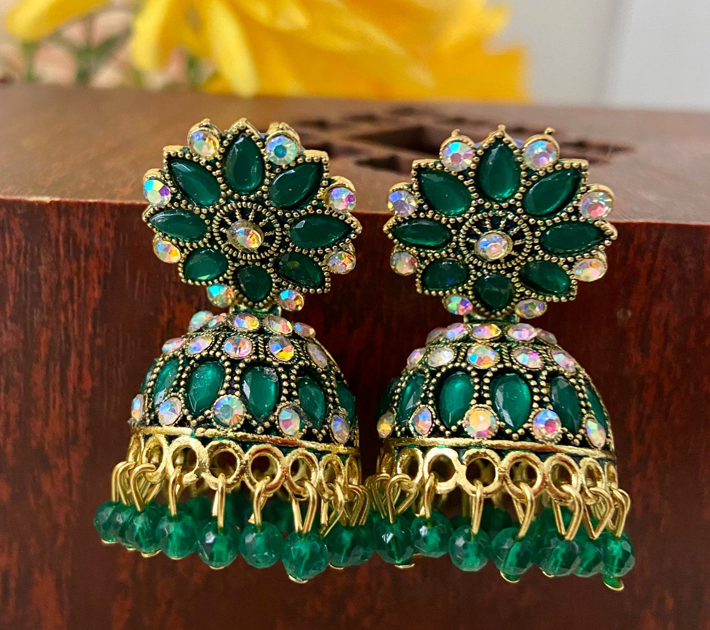 Green Kundan Jhumki