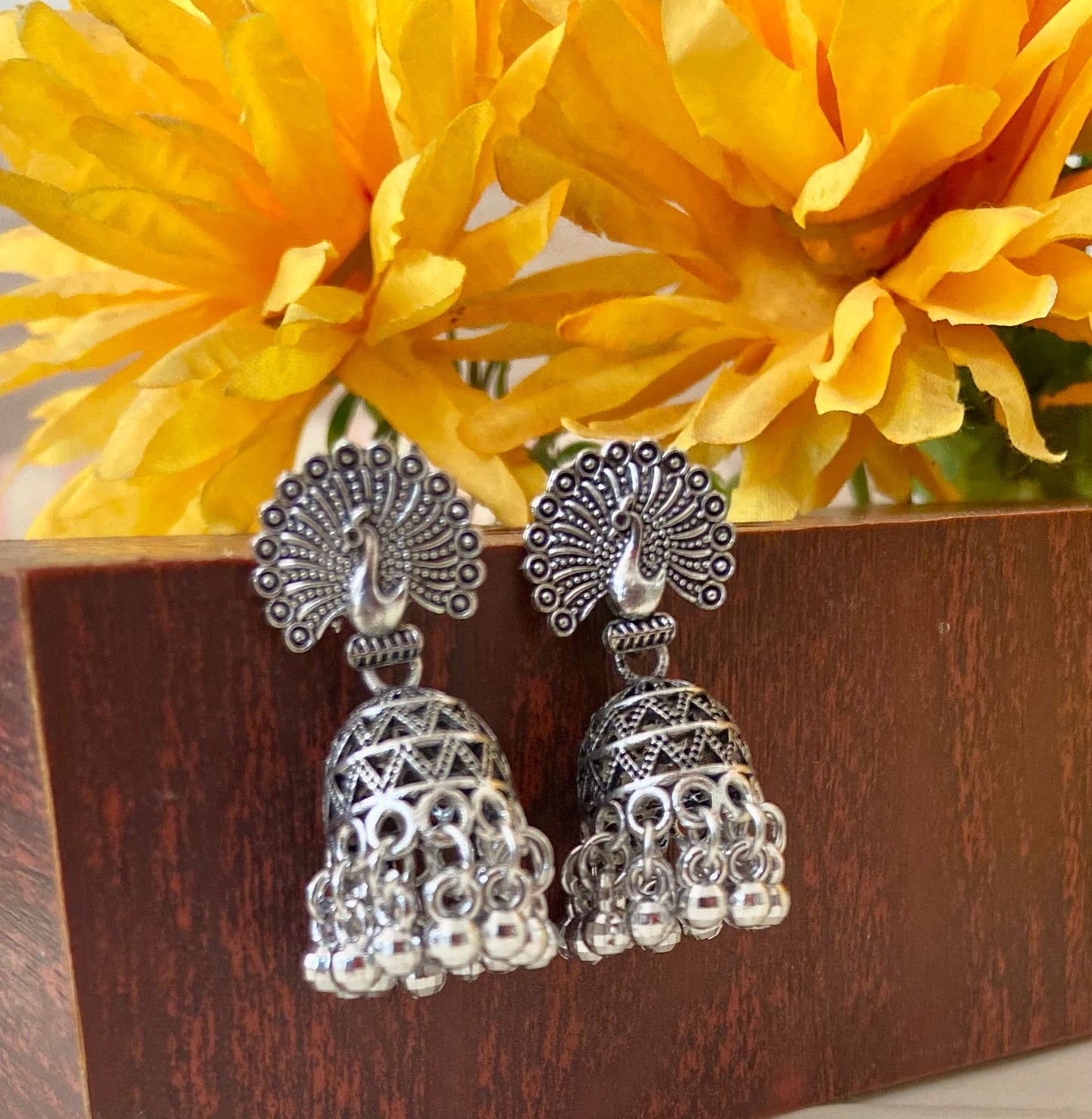 Peacock oxodised earring