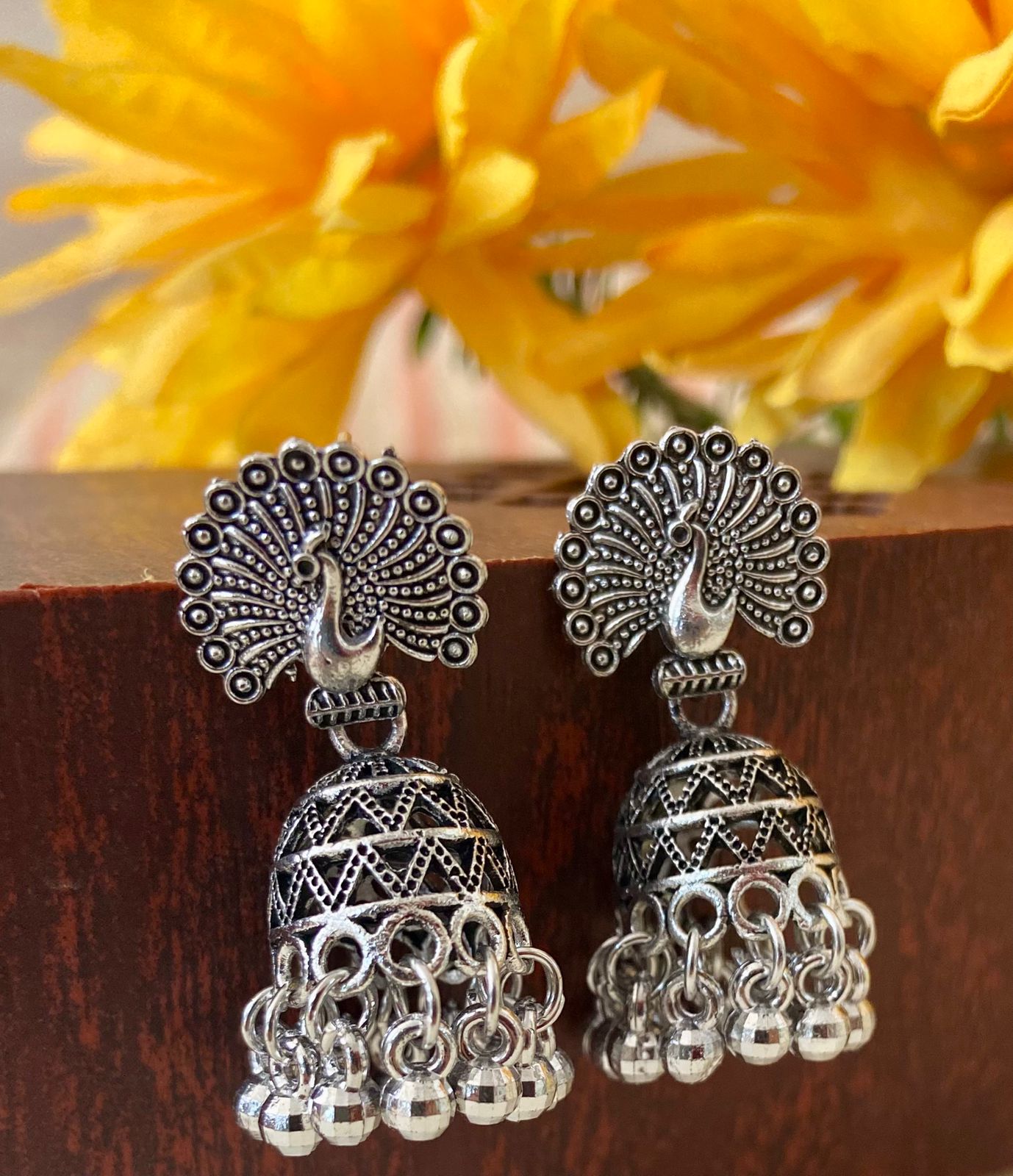 Peacock oxodised earring