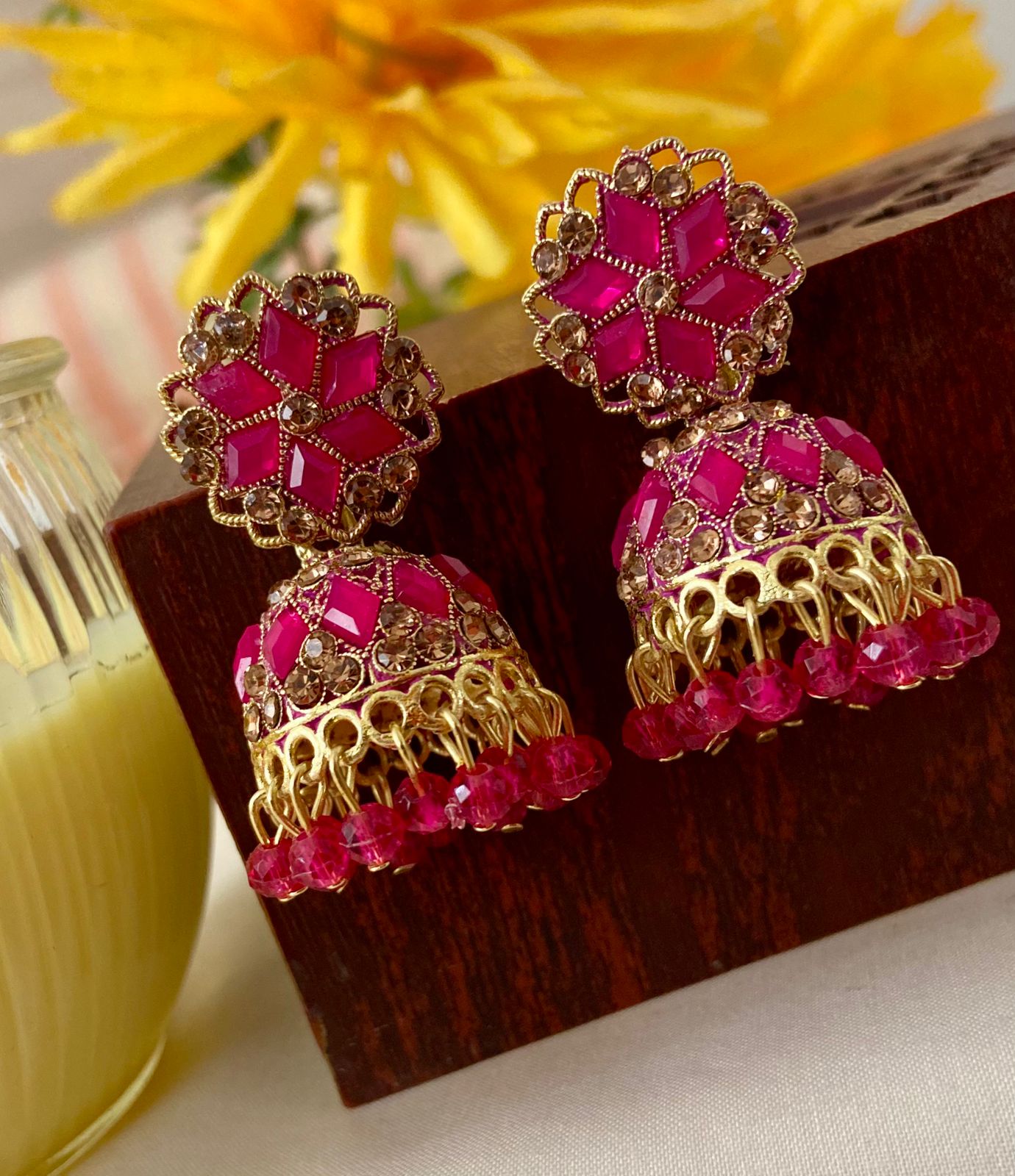 Pink Kundan Jhumki