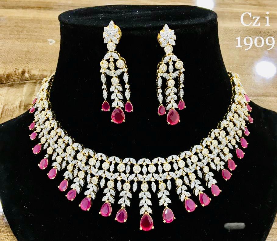 Red Pearls American Diamonds Necklace set