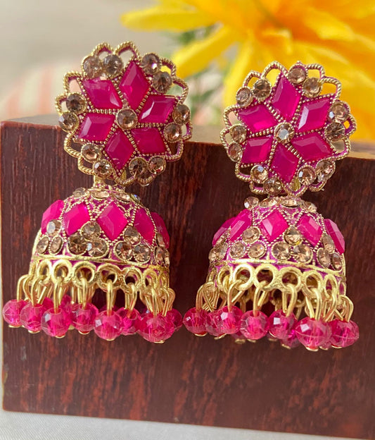 Pink Kundan Jhumki