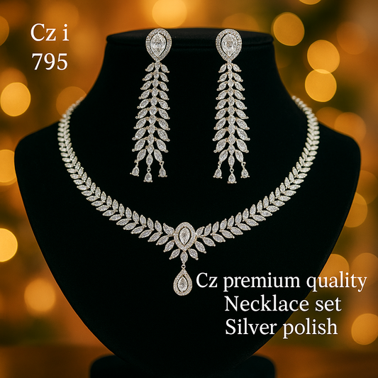 Silver Polish American Diamonds necklace set