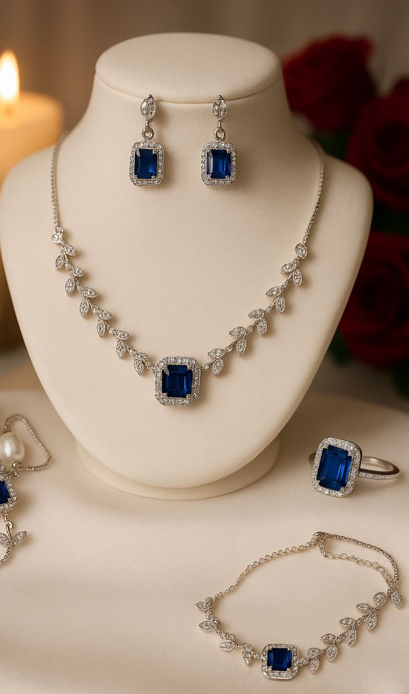 blue stone American diamonds necklace set