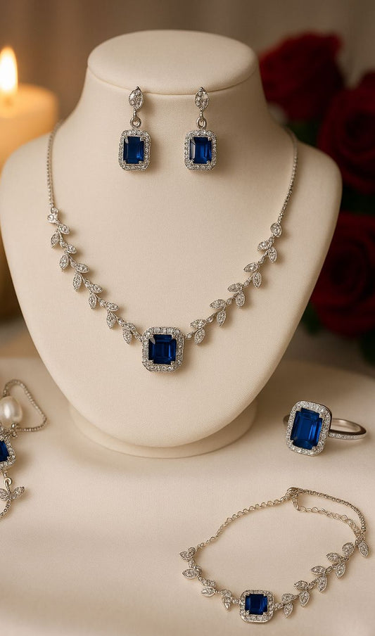 blue stone American diamonds necklace set