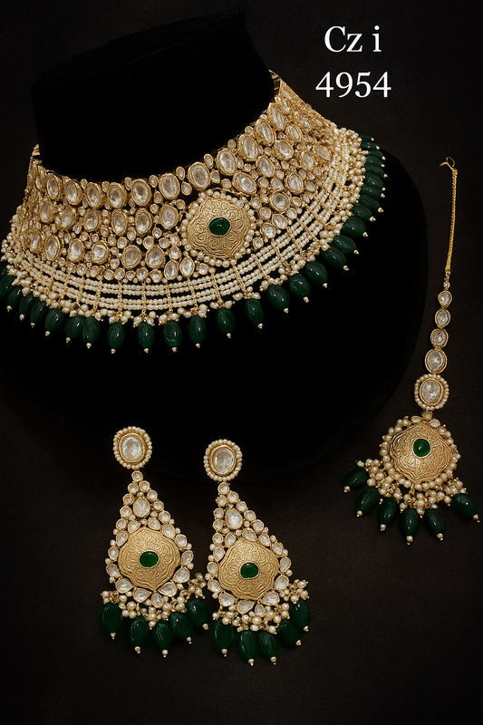 Green kundan heavy necklace set