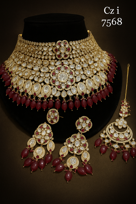 Red kundan open polki heavy bridal set