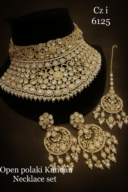 golden kundan open polki neckalce set