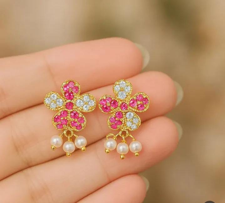 Real pearls studded flower earrings