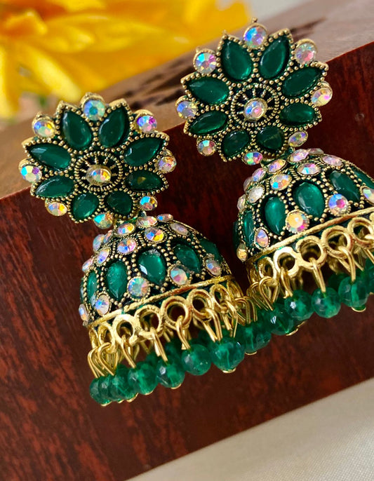 Green Kundan Jhumki