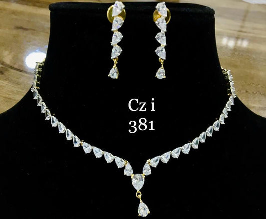 Gold polish American diamond necklace set