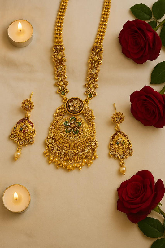 Golden finish Necklace set with earring