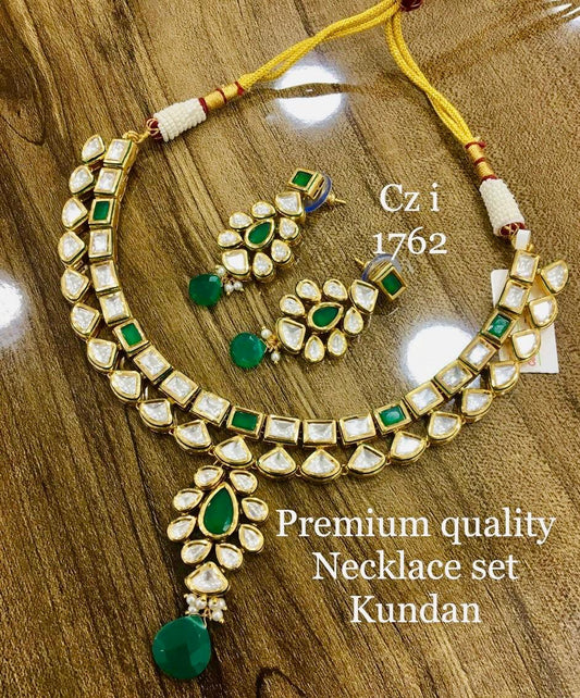 Beautiful Polki Necklace Set Green