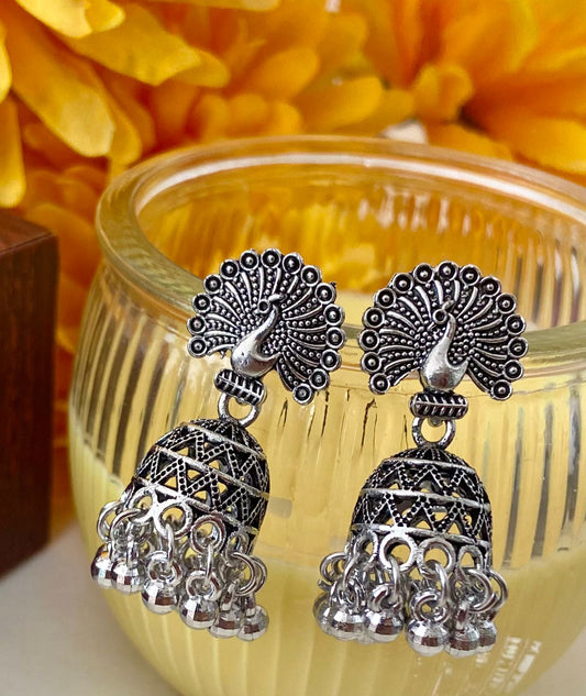 Peacock oxodised earring