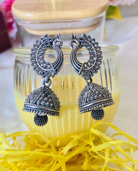 Peacock design Oxodised Jhumka
