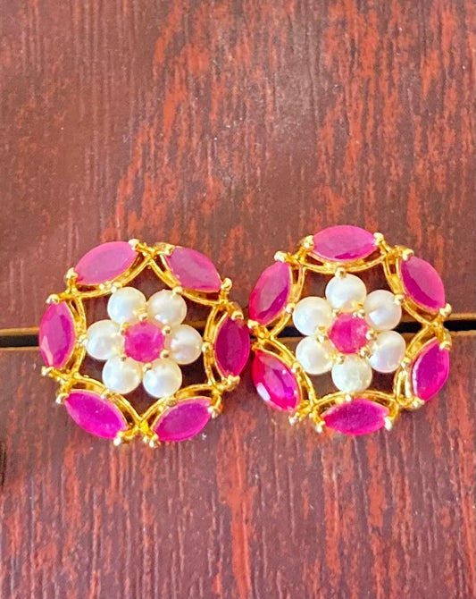 Pink Real Pearls Studs