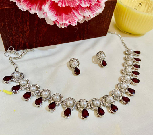Red American diamonds necklace set