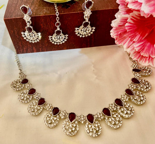 Red stone American Diamonds Necklace set